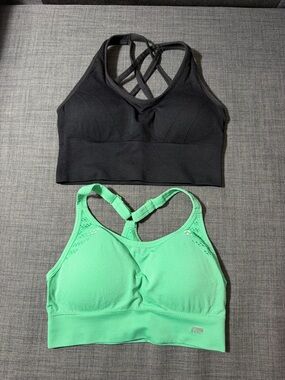 Zella Black and Mint Green Seamless Crisscross Sports Bra Duo